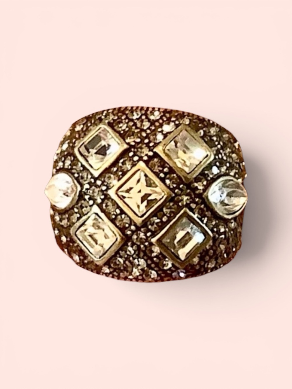 Heidi Daus Statement Piece Ring! Gold  Pavé Swarovski Crystal Cocktail Ring Sz 8
